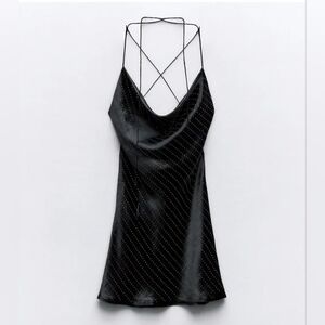 Zara Mini Waterfall Open Back Cocktail Party Dress Black Crystal size M